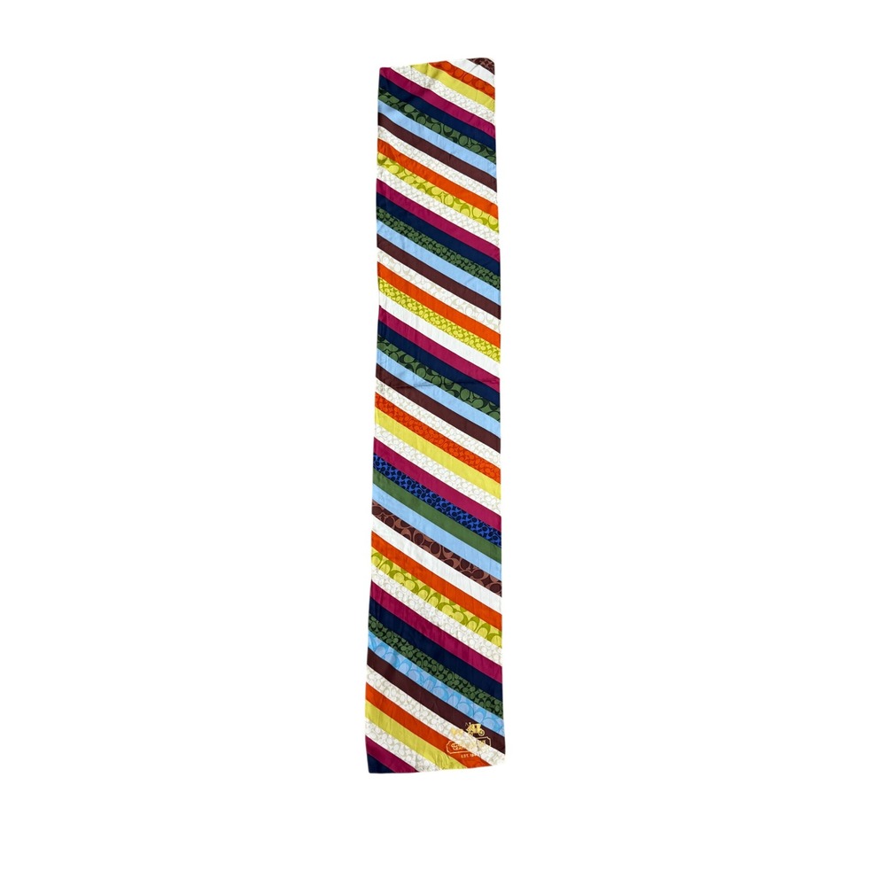 Coach Multi Color Legacy Signature C Logo Silk Oblong Scarf Long striped - Picture 5 of 8